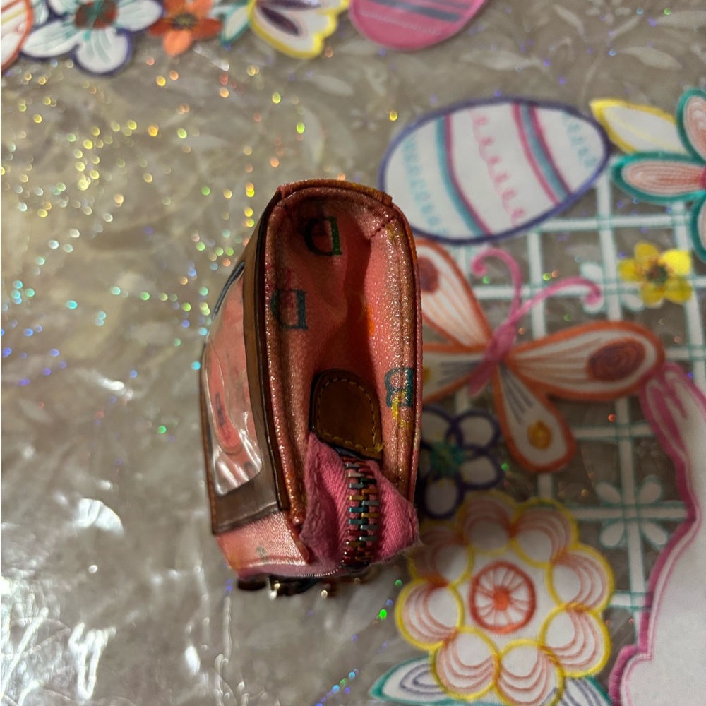 Vintage Dooney & Bourke Pink Multicolor Logo Zip Card Wallet - Picture 4 of 8